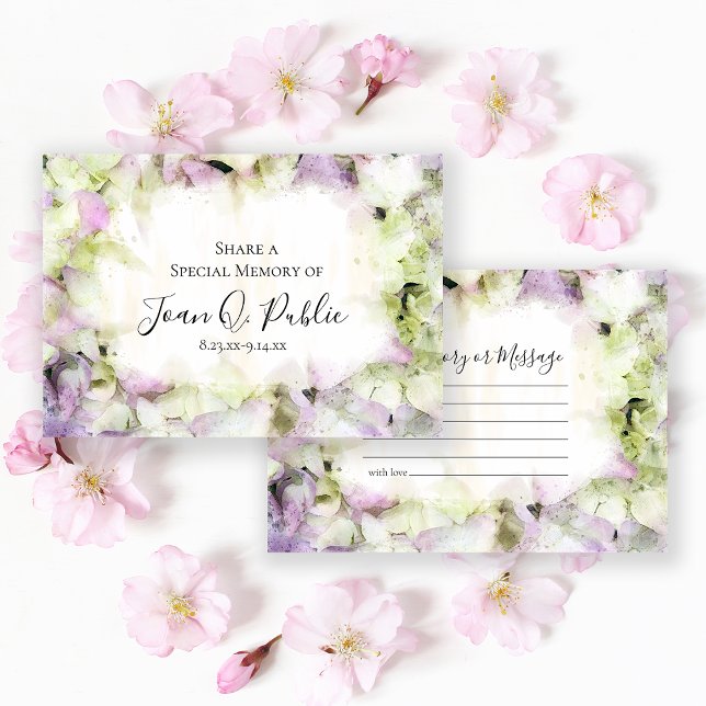 Almost Pink Hydrangea Share a Memory Funeral  Card (Creator Uploaded)