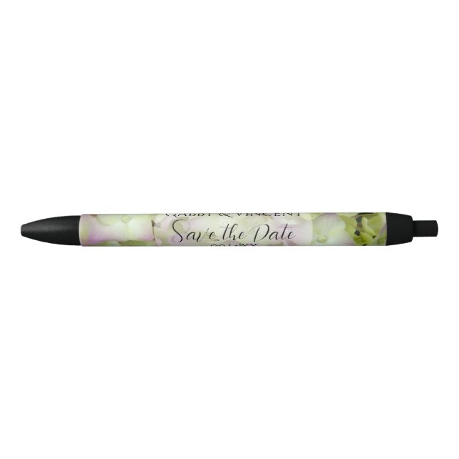 Almost Pink Hydrangea Wedding Save the Date Black Ink Pen (Front)