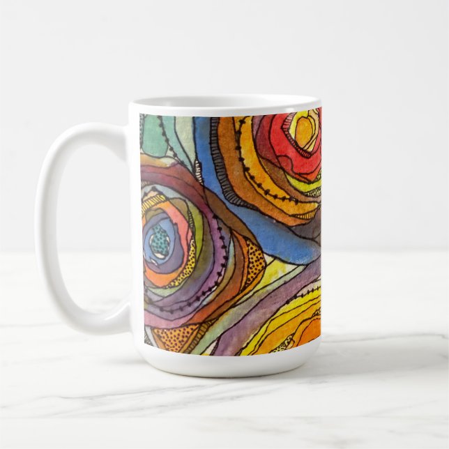 Almost Rainbow Watercolor Circles Black Marks Coffee Mug (Left)