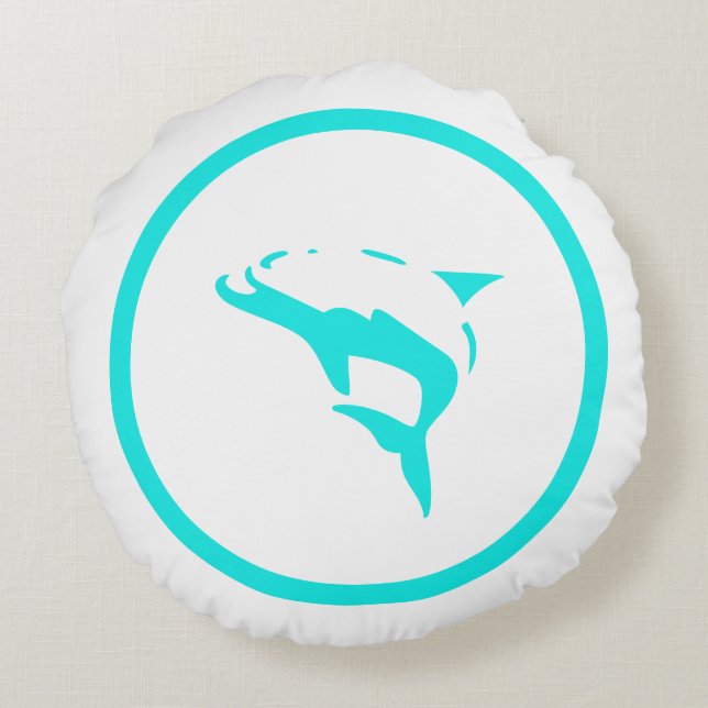 Almost  teal blue white DOLPHIN nautical Round Cushion (Back)