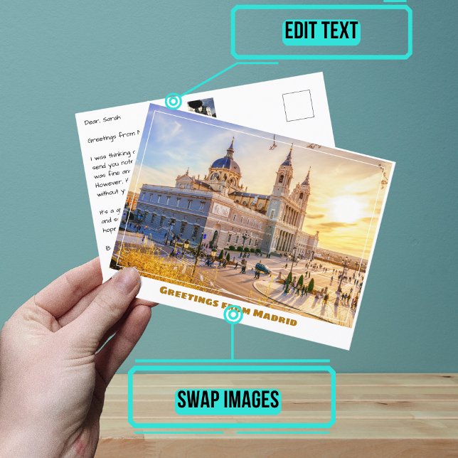 Almudena Cathedral in Madrid Spain Modern Postcard (Share your experiences with these stylish template postcards.)