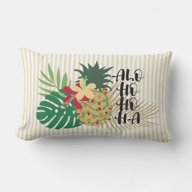 ALO-HO-HO-HA Hawaiian Tropical Holiday Lumbar Cushion (Front)