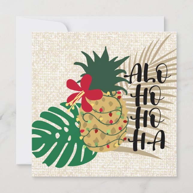 ALO-HO-HO-HA Hawaiian Tropical Pineapple Holiday Card (Front)