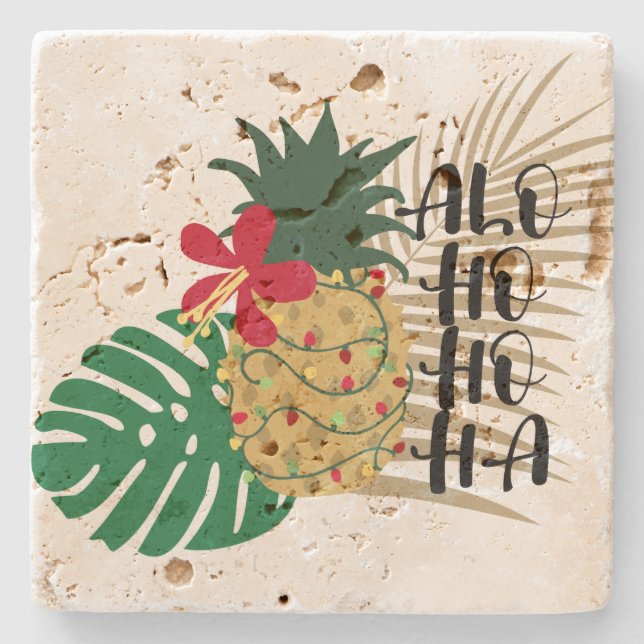 ALO-HO-HO-HA Hawaiian Tropical Pineapple Stone Coaster (Front)