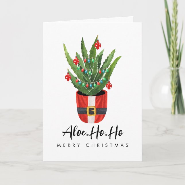 Aloe Ho Ho Merry Christmas Santa Houseplant Holida Holiday Card (Front)