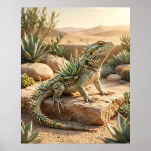 Aloe Lizard Desert Sun Poster