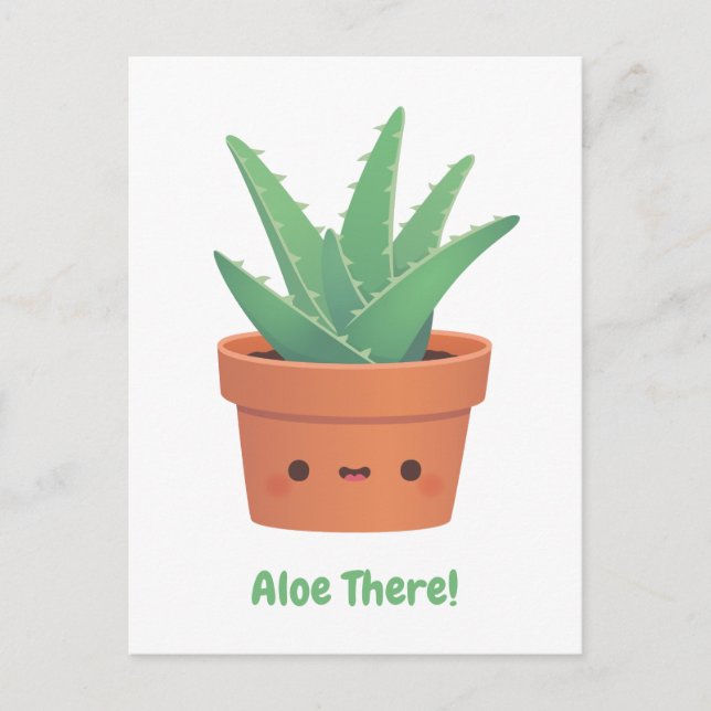 Aloe There, Aloe Vera Plant Greeting Postcard (Front)