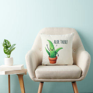 Aloe There! Cute Aloe Vera Plant Throw Pillow