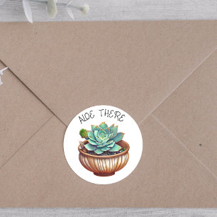 Aloe There! Cute Aloe Vera Pun Classic Round Sticker