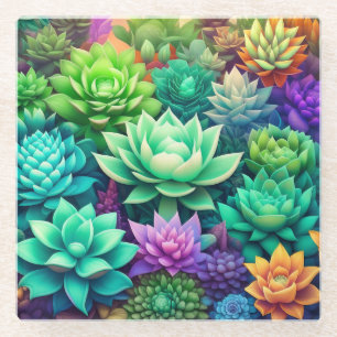 Aloe Vera and Succulents Collage Glass Coaster