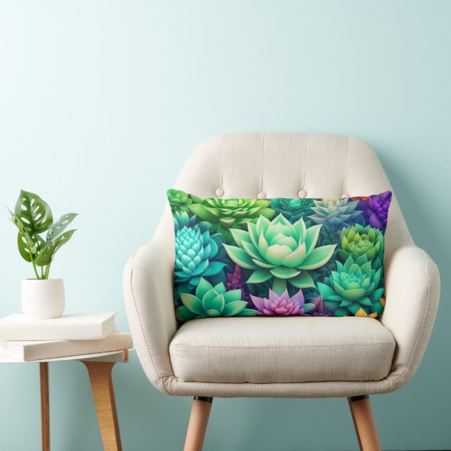 Aloe Vera and Succulents Collage Lumbar Cushion (Chair)