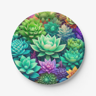 Aloe Vera and Succulents Collage Paper Plate