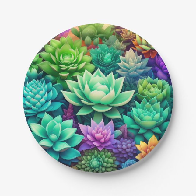 Aloe Vera and Succulents Collage Paper Plate (Front)