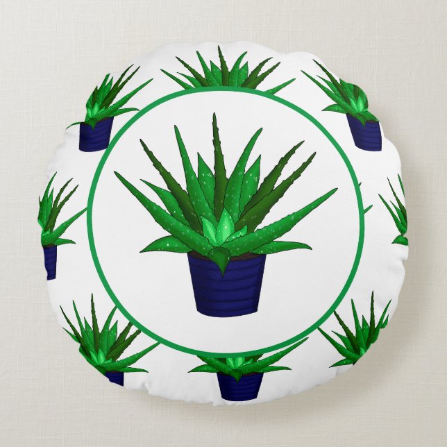 Aloe Vera Hand drawn Plant  Round Cushion (Front)