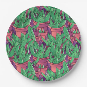 Aloe Vera in Pots Pattern Paper Plate