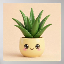 Aloe Vera Kawaii Indoor Plant Poster