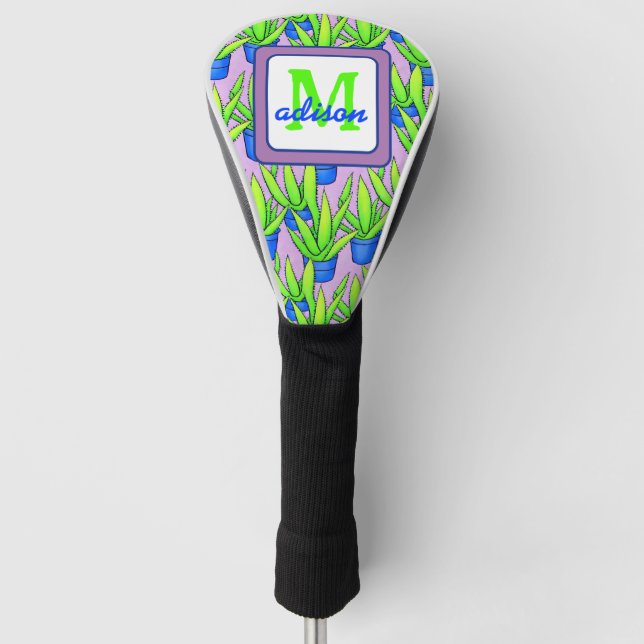 Aloe Vera Plants Pattern Monogrammed Golf Head Cover (Front)