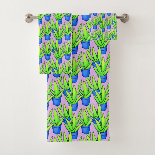 Aloe Vera Plants Pattern Textile Bath Towel Set (Insitu)