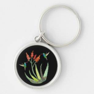 Aloe Vera Succulent Flower Hummingbirds Watercolor Key Ring