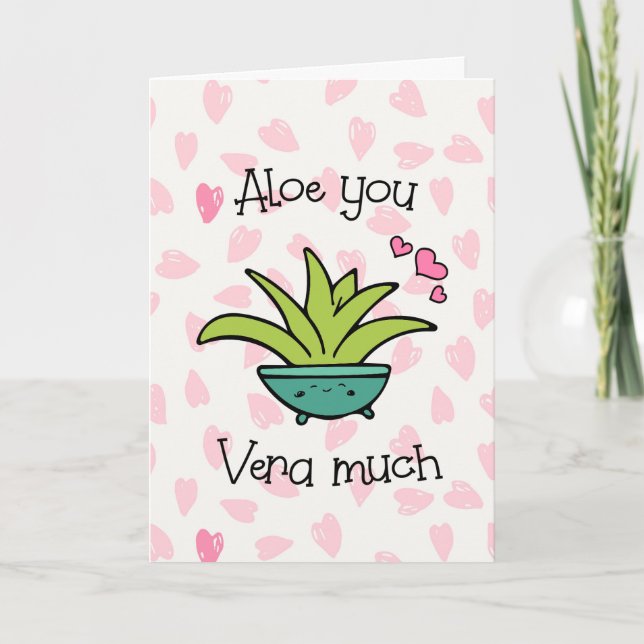 Aloe You Vera Much Cute Love Pun Card (Front)