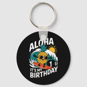 Aloha 1st Birthday Hawaii Pineapple Surfing Tropic Key Ring