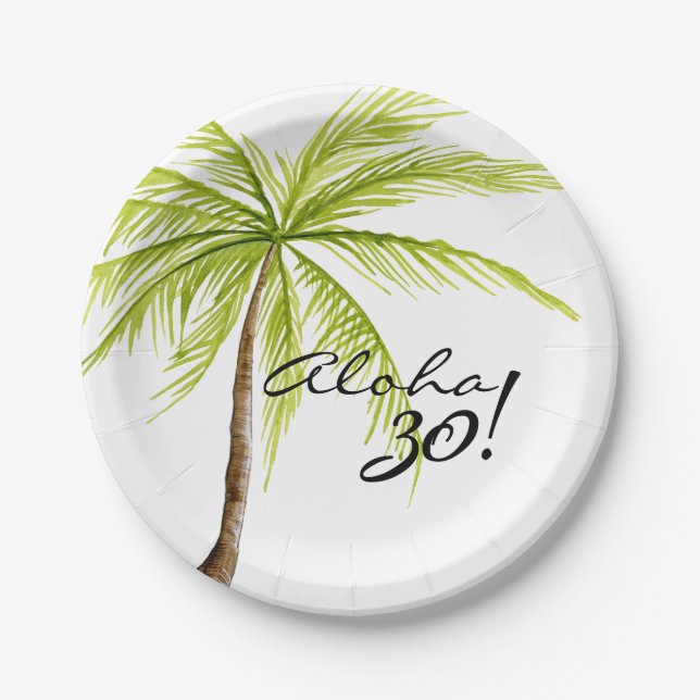 Aloha 30th Birthday Adult Surprise Party Paper Plate (Front)