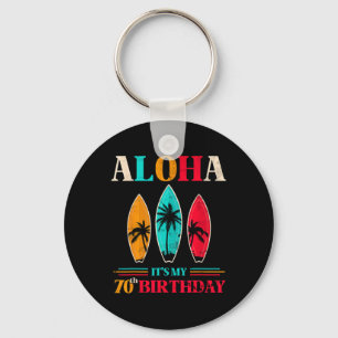 Aloha 70th Birthday Hawaii Tropical Beach Surfing Key Ring