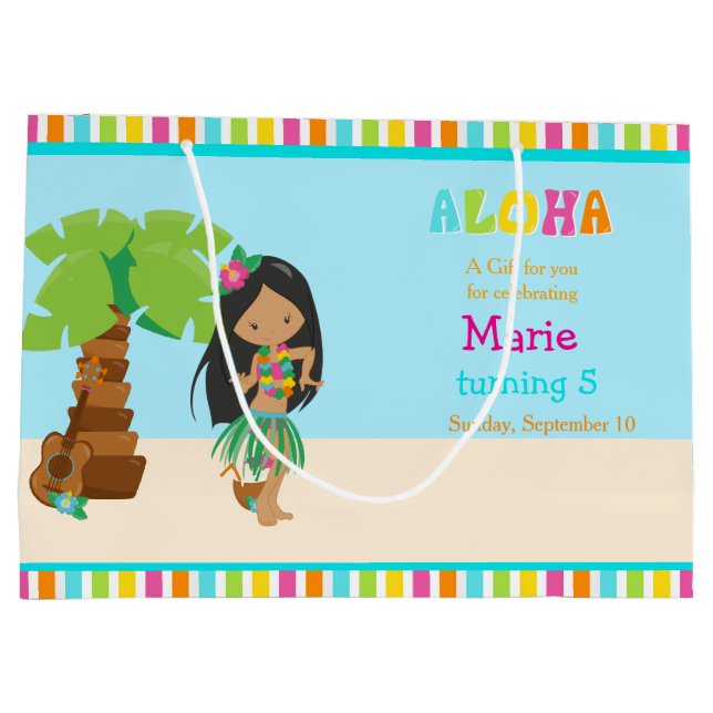 Aloha African American Girl Thank You Large Gift Bag (Back)