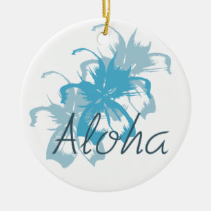 Aloha Aqua Blue Floral Ceramic Tree Decoration