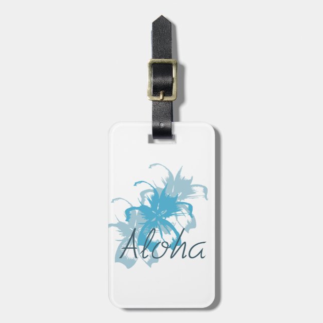 Aloha Aqua Blue Floral Luggage Tag (Front Vertical)