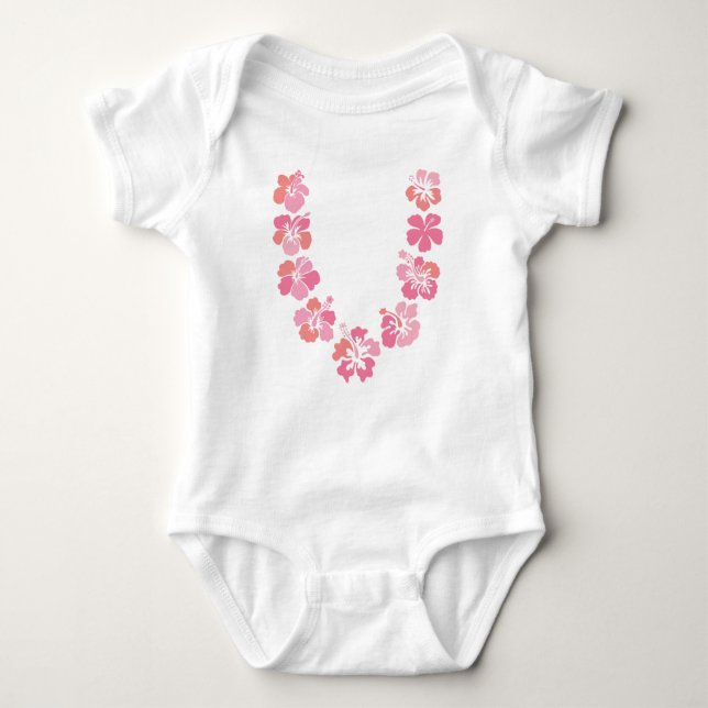 Aloha Baby Bodysuit: Coral Hibiscus Lei Baby Bodysuit (Front)