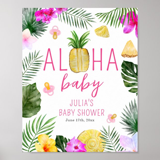 Aloha Baby Pineapples & Pacifiers Baby Shower Luau Poster (Front)