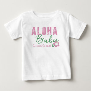 Aloha Baby Pink & Green Tropical Flower Monogram T-Shirt