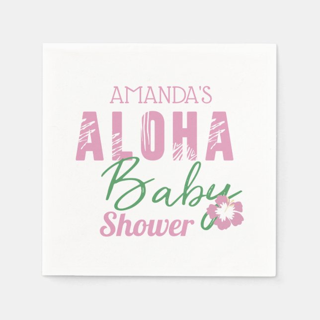 Aloha Baby Pink & Green Tropical Girl Baby Shower Napkin (Front)