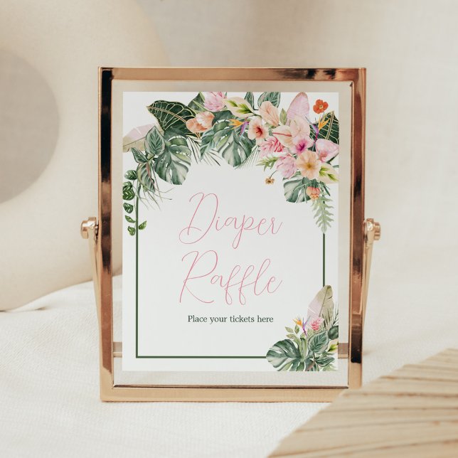 Aloha Baby Shower Diaper Raffle Poster (Aloha Pink Hawaiian Baby Shower Diaper Raffle Sign)