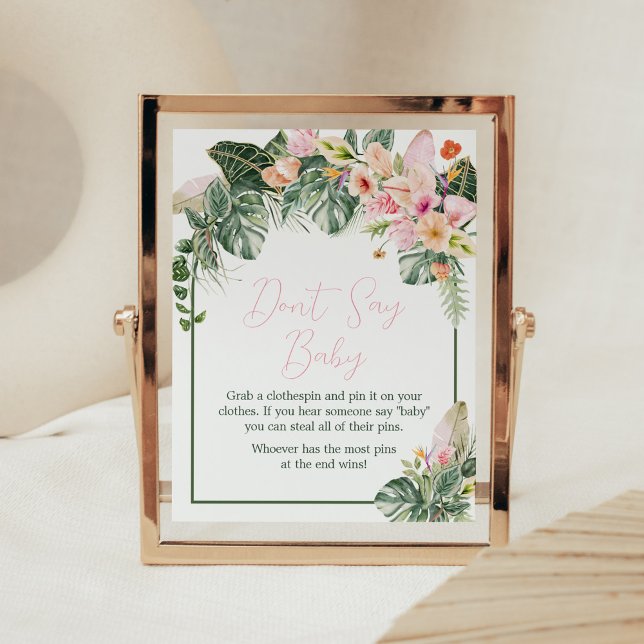 Aloha Baby Shower Don't Say Baby Poster (Aloha Pink Hawaiian Baby Shower Don't Say Baby Sign)