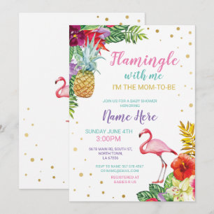 Aloha Baby Shower Flamingo Girl Boy Gold Invite