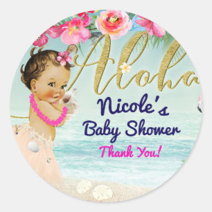 Aloha Baby Shower Hawaiian Retro Beach Party Favou Classic Round Sticker