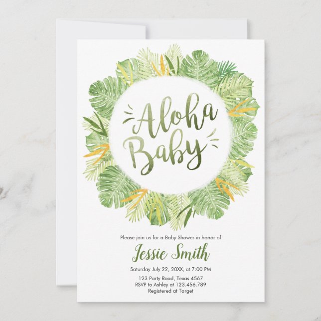 Aloha Baby Shower Invitation Leaves Tropical Green (Front)