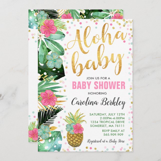 Aloha Baby Shower Invitation Tropical Baby Shower (Front/Back)