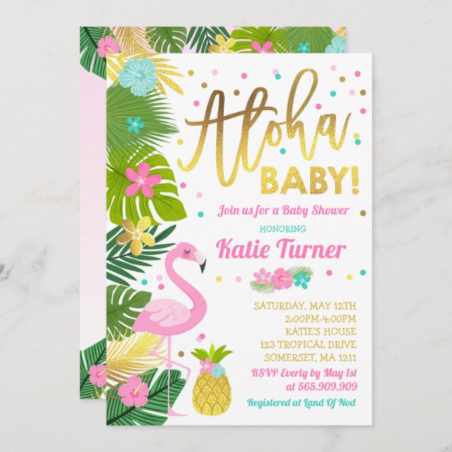 Aloha Baby Shower Invitation Tropical Baby Shower (Front/Back)