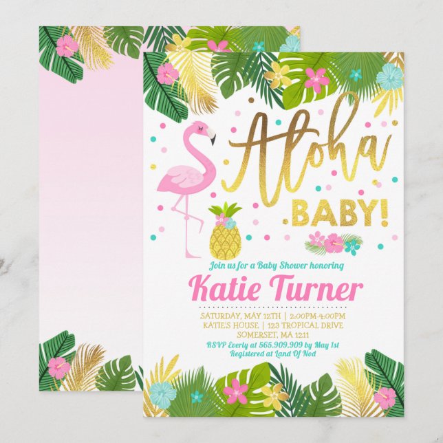 Aloha Baby Shower Invitation Tropical Baby Shower (Front/Back)