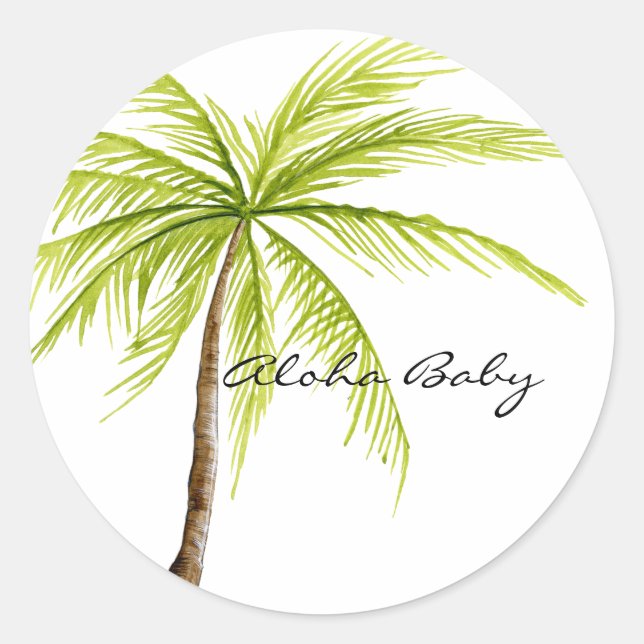 Aloha Baby Shower Palm Tree Island Beach Tropical Classic Round Sticker (Front)