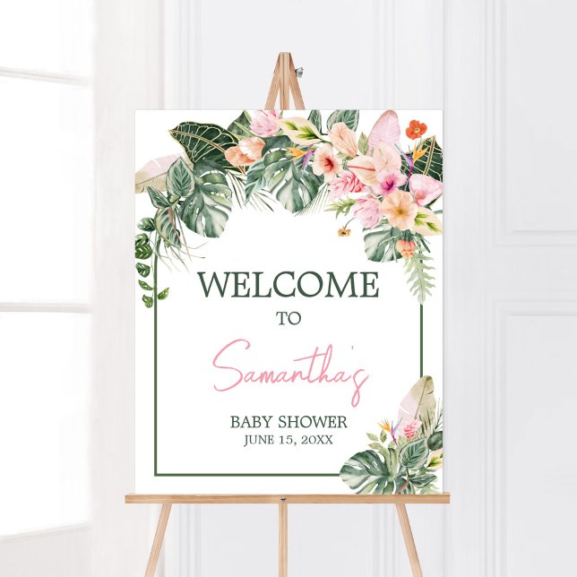 Aloha Baby Shower Welcome Poster (Aloha Pink Hawaiian Baby Shower Welcome Sign)