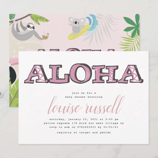 Aloha Baby Tropical Animal | Baby Shower Invitation (Front/Back)