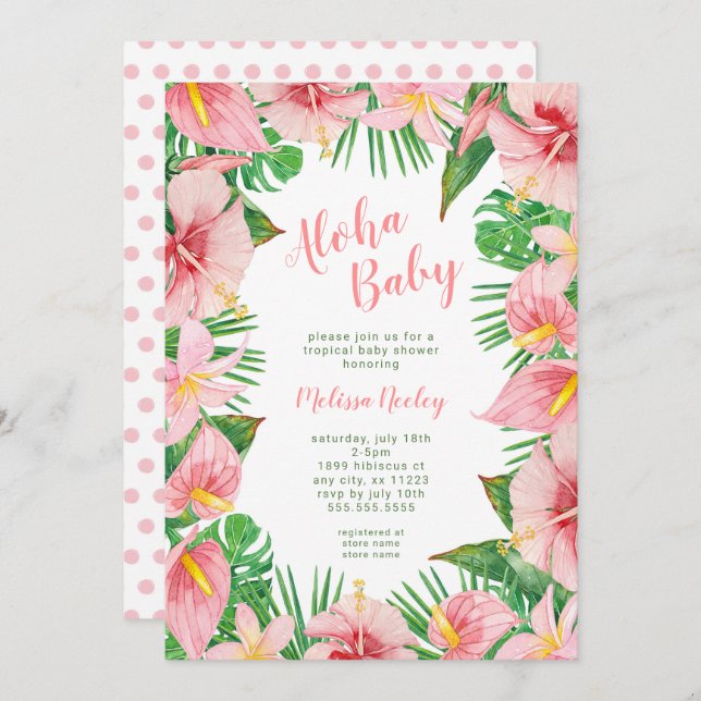 Aloha Baby, Tropical baby shower invitation (Front/Back)