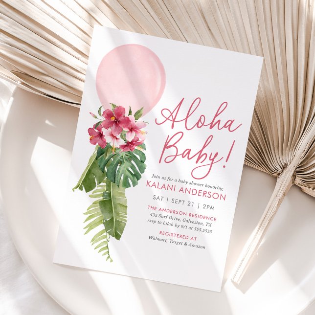 Aloha Baby Tropical Floral Balloon Baby Shower Invitation (Creator Uploaded)