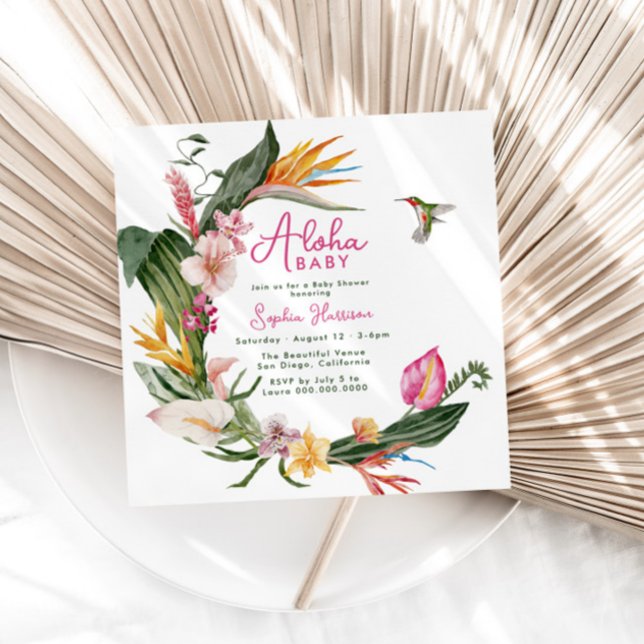 Aloha Baby Tropical Floral Wreath Baby Shower Invitation (Creator Uploaded)