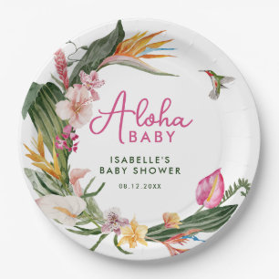 Aloha Baby Tropical Floral Wreath Baby Shower Paper Plate