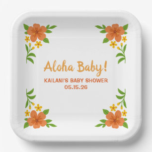 Aloha Baby! Tropical Hawaiian Floral Baby Shower Paper Plate